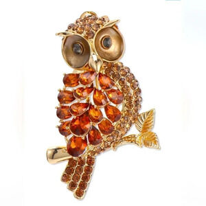 Owl Gold-Tone Crystal & Stone Owl Pin Brooch NWT